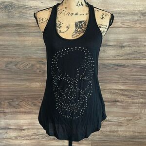 Express black razor black tank top with rhinestone skull head.